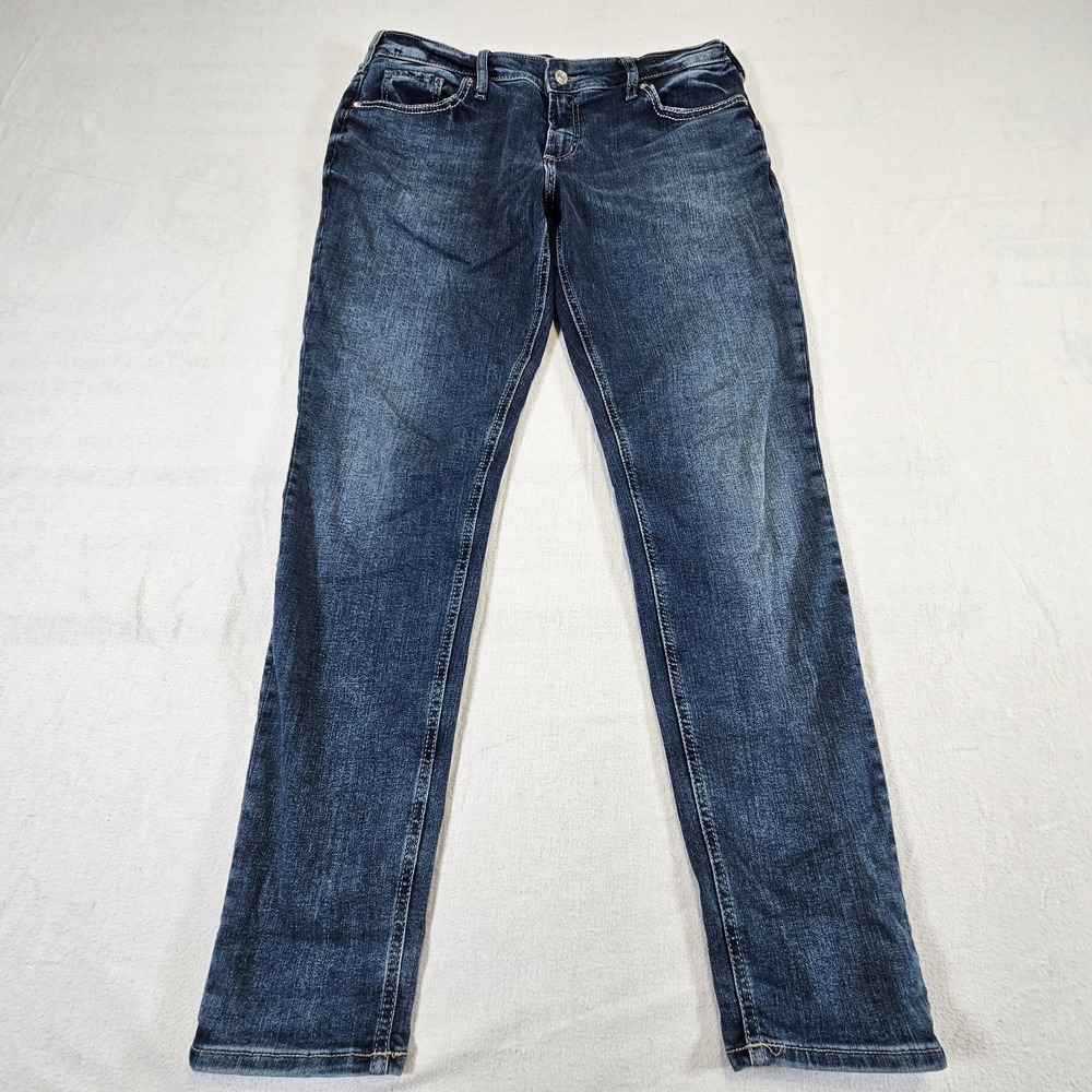 Silver Jeans Womans 34 31‎ Girlfriend Jeans Distressed Grunge Selvedge Denim